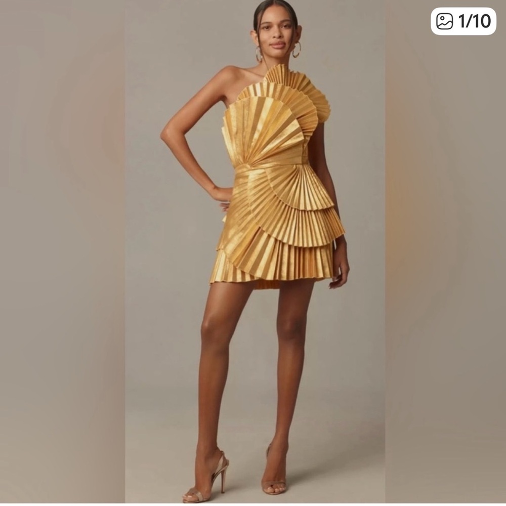 Acler Mustard Pleated Mini Dress
